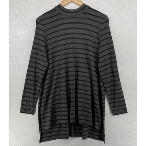 EILEEN FISHER Tunic M Tencel Stretch Jersey Striped Mock Neck Long Sleeve Gray